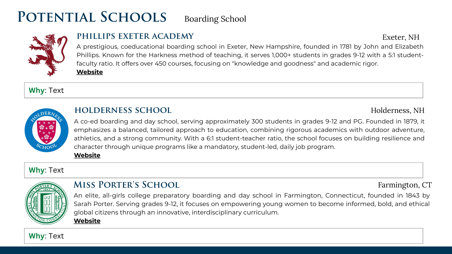 Additional potential school recommendations